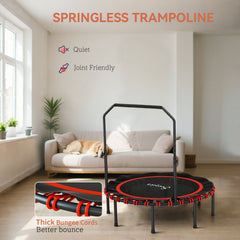 48" Foldable Rebounder Trampoline, Mini Trampoline Indoor with Adjustable Handle, Quiet and Safe Bungee Rebounder