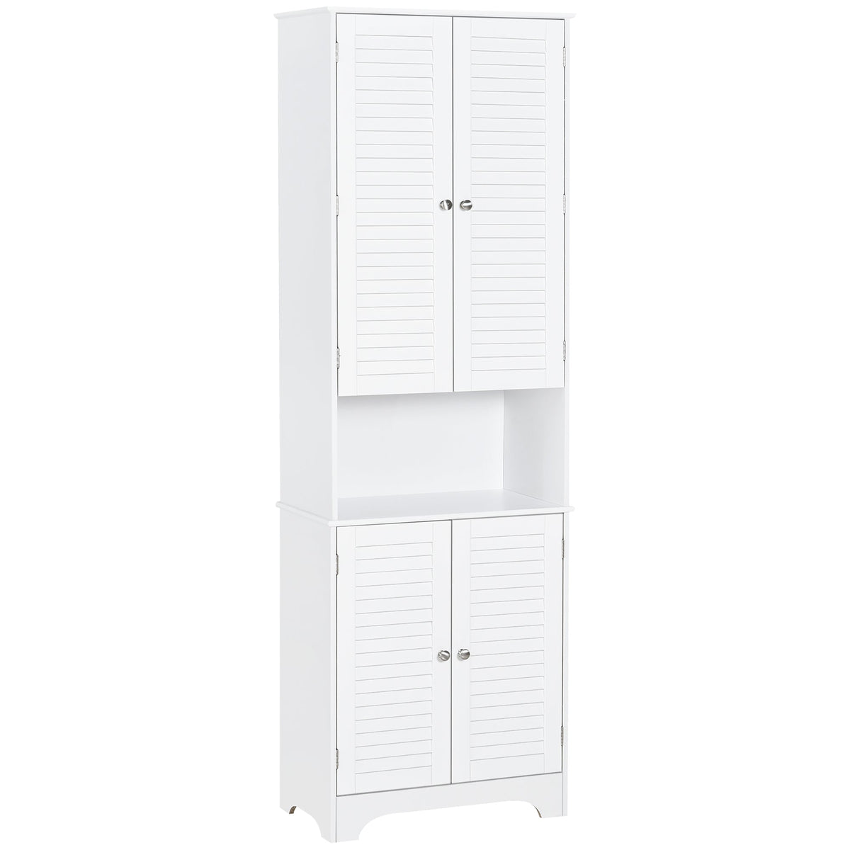 Tall Bathroom Storage Cabinet, Slim Bathroom Cabinet with 4 Shutter Doors and Adjustable Shelves, Toilet Vanity Cabinet, Narrow Organizer, White