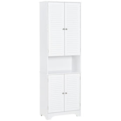 Tall Bathroom Storage Cabinet, Slim Bathroom Cabinet with 4 Shutter Doors and Adjustable Shelves, Toilet Vanity Cabinet, Narrow Organizer, White