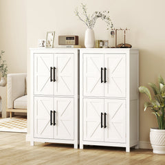 Farmhouse Bathroom Storage Cabinet, Bathroom Floor Cabinet with Barn Doors and Adjustable Shelf, Black