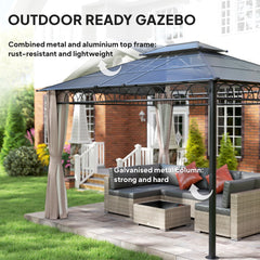 10' x 10' Outdoor Hardtop Gazebo Canopy w/ Double PC Roof, Steel Frame, Nettings, Curtains for Garden Lawn Deck, Black
