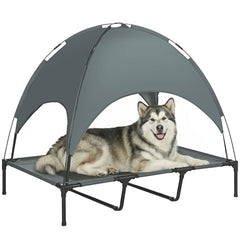 Elevated Dog Bed with Canopy, Portable Raised Dog Cot for XL Sized Dogs, Indoor & Outdoor, 48" x 36" x 43", Coffee