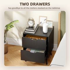 Modern Bedside Table, Nightstand with 2 Drawers and Pine Wood Legs for Bedroom, Living Room, White