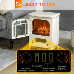 16" Freestanding Electric Fireplace Heater Fire Stove with Wood Burning Flame 750/1500W Black