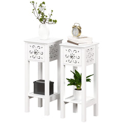 Nightstand Set of 2 with Drawer and Open Storage Shelf Black