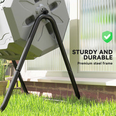43 Gallon (160L) Tumbling Compost Bin Outdoor Dual Chamber 360° Rotating Composter with Sliding Doors, Solid Steel Frame and Gloves, Black