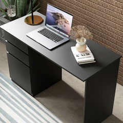 Modern Computer Desk, Home Office Desk for Study, Writing Workstation with Storage Drawer and Cabinet for Living Room, White