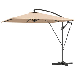 Patio Offset Umbrella UPF 50+ UV Protection, Crank Parasol with Base, Cover & Wind Securing, Khaki