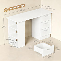 Computer Desk, 47" Writing Table with 3-Tier Shelves and 3 Reversible Drawers for Home Office, Bedroom, Black