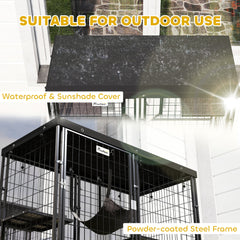 Metal Cat Cage with Waterproof Cover, 4 Platforms, Hammock, Washable Cushions for 1-3 Kittens, 46.5" x 22" x 62", Black