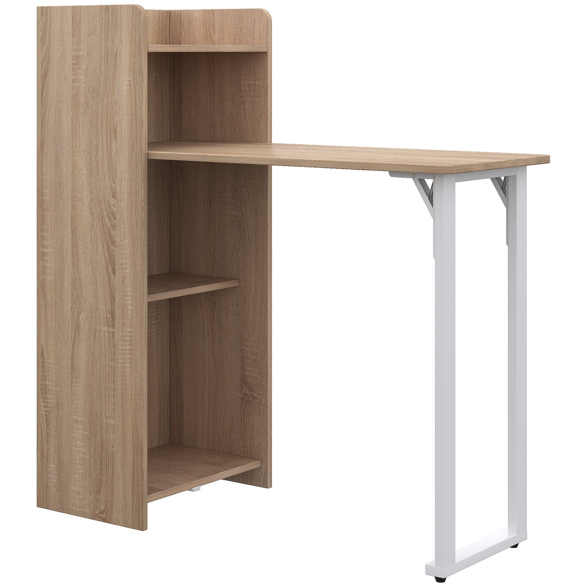 2 In 1 Folding Table, Drop Leaf Table, Space Saving Dining Table with 4-Tier Shelf for Small Spaces, Oak