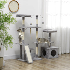 53" Cat Tree, Cat Tower with Scratching Posts, Cat Condo, Beds, Platforms, Toy Balls for Indoor Cats, Dark Grey