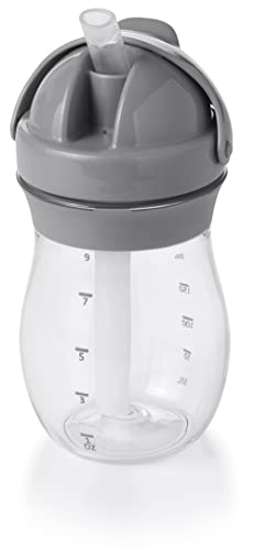 OXO Tot - Transitions Straw Cup - Spill-Proof No Mess - Transition from Bottle, Breast Feeding Sippy Cup - 9 oz - Gray