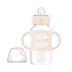 Dr. Brown’s Milestones Wide-Neck Transitional Sippy Bottle with Silicone Handles, 9oz 6m+ Light Pink and Ecru 2-Pack