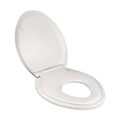 PlumBoss E2000 Elongated Toilet Seat with Built in Potty Training Toddlers Seat Magnetic Kids Seat Fits Both Adult and Child Plastic Off White