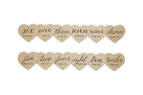 Kate & Milo Heart Shaped Wooden Monthly Milestone Photo Cards, Baby Announcement Cards, Double Sided Photo Prop Milestone Discs, Pregnancy Journey Milestone Markers, Light Wood