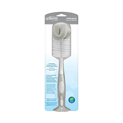 Dr. Brown's Baby Bottle Cleaning Brush with Sponge, Scrubber and Nipple Cleaner, Grey 1 Pack