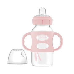 Dr. Brown’s Milestones Wide-Neck Transitional Sippy Bottle with Silicone Handles, 9oz 6m+ Light Pink and Ecru 2-Pack