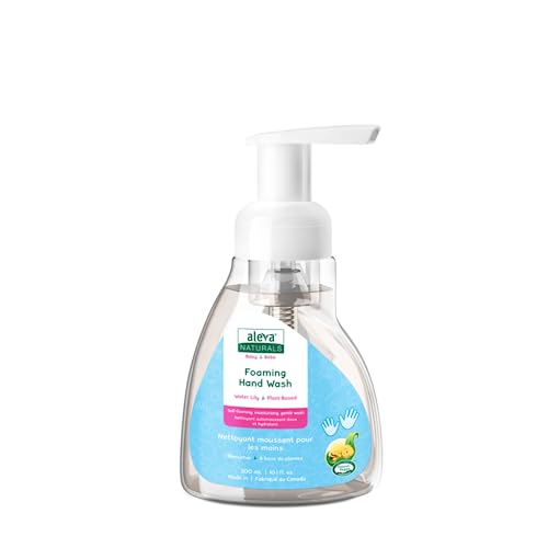 Aleva Naturals Hypoallergenic Foaming Hand Wash Soap, Plant-Based Organic Aloe Vera Formula with Water Lily Scent and Sensitive Skin Friendly for Cleaning Kids Hands - 10.1 fl. oz, 300ml
