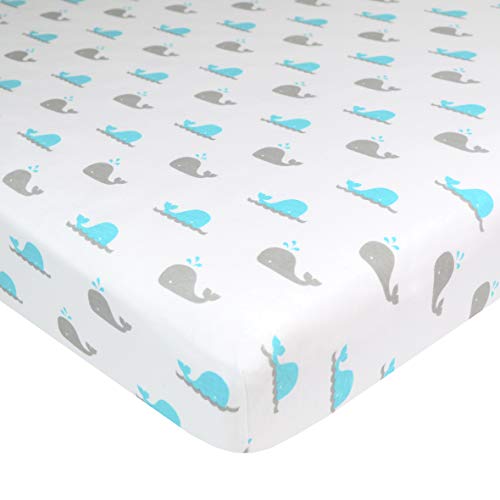 American Baby 100% Natural Cotton Value Jersey Knit Fitted Pack N Play, Playard Sheet, Aqua Whales, Soft Breathable, for Boys and Girls, 27 x 39 Inch (Pack of 1)