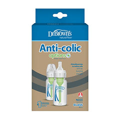 Dr. Brown’s Natural Flow® Anti-Colic Options+™ Narrow Glass Baby Bottles, 2-Pack, 4 oz /120 mL