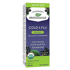 Nature's Way Sambucus Organic Cold and Flu Care – Elderberry Syrup Used in Herbal Medicine to Help Relieve Symptoms (Coughs and Sore Throats) in Adults, 240 ml