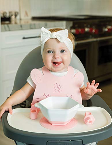 Tiny Twinkle Grow with Me Feeding Set - Baby Plates and Bowls Set with Interchangeable Suction Base & Clear Lid, Baby Led Weaning Supplies for 6 Months Onwards, Easy Clean Toddler Feeding Set (Pink)