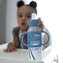 Dr. Brown’s Milestones Narrow Sippy Bottle with 100% Silicone Handles, Easy-Grip Bottle with Soft Sippy Spout, 8oz/250mL, 6m+, Light-Blue and Gray, 2-Pack, BPA free