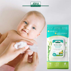 Aleva Naturals Hypoallergenic Bamboo Baby Instant Bath Towelettes Wipes for Babies and Toddlers with Sensitive Skin, Natural and Organic Formula, Biodegradable, Extra Large and Ultra-Soft - 25 Count