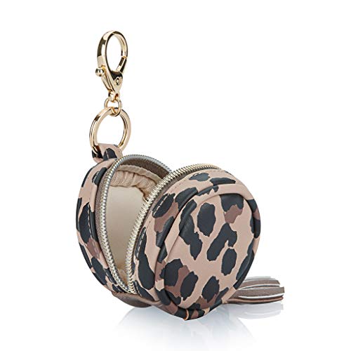 Itzy Ritzy Pacifier Case With Clip – Pacifier Charm Pod Includes Clasp to Easily Attach to a Diaper Bag or Purse; Measures 2.5” in Diameter and Holds 2 Pacifiers, Leopard