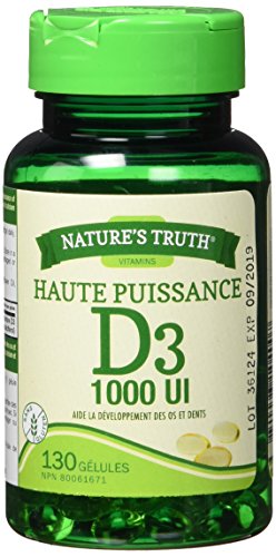 Nature's Truth Vitamins - Vitamin D3 | 25mcg (1000 IU) | High Potency | Supports Bone Health | Gluten Free, Non GMO, Dairy Free | 130 Count