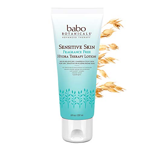 Babo Botanicals Sensitive Skin Fragrance Free Hydra Therapy Lotion for Dry and Eczema-Prone Skin, 8 Fluid Ounce