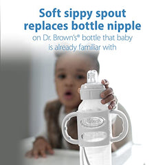Dr. Brown’s Milestones Narrow Sippy Bottle with 100% Silicone Handles, Easy-Grip Bottle with Soft Sippy Spout, 8oz/250mL, 6m+, Light-Blue and Gray, 2-Pack, BPA free