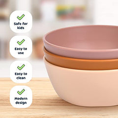 Tiny Twinkle Tableware 3 Pack Dish Set- BPA-Free Cups, Plates and Bowls Sets for Kids and Toddlers - Polypropylene Plastic Dinnerware Set (Sand, Cinnamon, Taupe - Bowls)