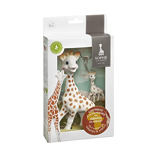 Sophie la girafe - Save The Giraffes Gift Set - Teething Toy Made of Natural Rubber for Babies and Toddler - Sophie la Girafe Keychain - For 3 Months+ - 516514