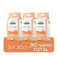 Aleva Naturals Bamboo Baby Pacifier and Toy Wipes - Natural and Organic Ingredients with Lemon Oil, Safely Cleans Bottles, Nipples, Cups, Extra Strong and Ultra Soft - Value Pack- 30ct x 3 (90 Wipes Total)