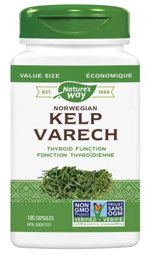Nature’s Way Kelp - Iodine Supplement for Thyroid Support from Kelp - Non-GMO - 180 Vegetarian Capsules, Value Size