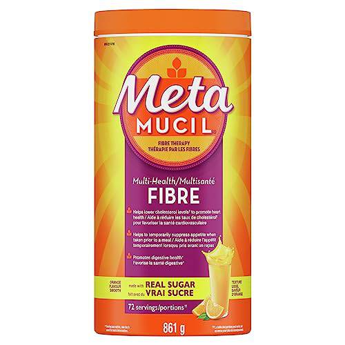 Metamucil, Daily Psyllium Husk Powder Supplement, Real Sugar, 3-in-1 Fibre for Digestive Health, Orange Smooth Flavored Drink, 72 Servings