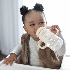 Dr. Brown’s Milestones Wide-Neck Transitional Sippy Bottle with Silicone Handles, 9oz 6m+ Light Pink and Ecru 2-Pack