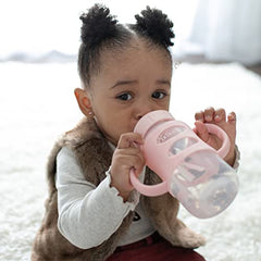 Dr. Brown’s Milestones Wide-Neck Transitional Sippy Bottle with Silicone Handles, 9oz 6m+ Light Pink and Ecru 2-Pack