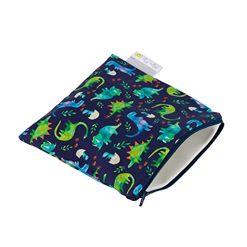 ITZY RITZY Reusable Snack Bag – 7” x 7” BPA-Free Snack Bag is Food Safe, Washable and Ideal for Storing Snacks, Pacifiers, Electronics and Makeup in a Diaper Bag, Purse or Travel Bag, Blue Dinosaur