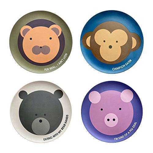 Red Rover 20050 Bamboo Animal Plates, Set of 4, Multi, Medium