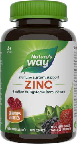 Nature's Way Zinc Gummies - Immune System Support Mineral Supplement – Maintain Healthy Bones, Hair, Skin and Nails - Vegetarian Gummies for Kids 4+ and Adults - Mixed Berry Flavour, 60 Gummies