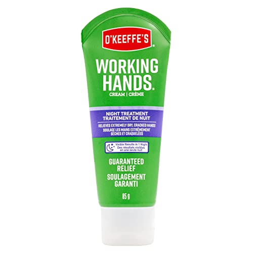 O'Keeffe's Working Hands Night Treatment Hand Cream, Restorative Lotion Works While You Sleep, Deep Conditioning Oils, 3oz/85g Tube, White (Pack of 1), K4200502