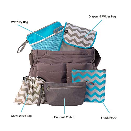 J.L. Childress Diaper Bag Organizer 5 Piece Set, Grey/Chevron