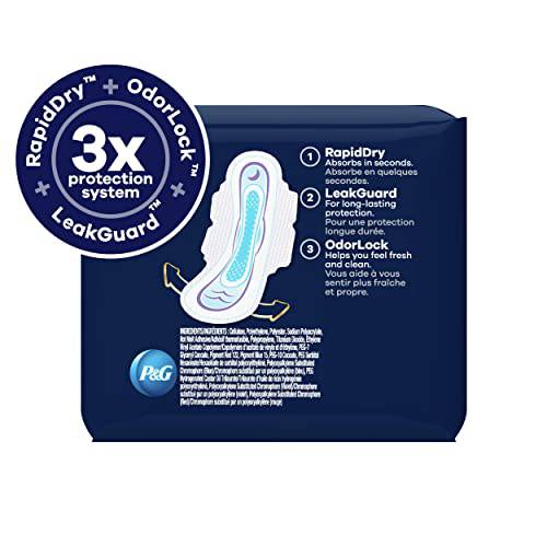 Always, Ultra Thin Pads For Women, Size 5, Extra Heavy Overnight Absorbency With Wings, 46 Count