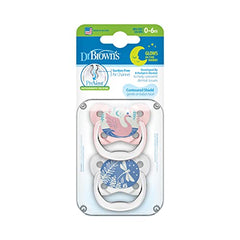 Dr. Brown's PreVent Pacifiers – Glow-In-The-Dark, Stage 1, 0-6 months, 2 Pack, Pink Swan and Dragonfly