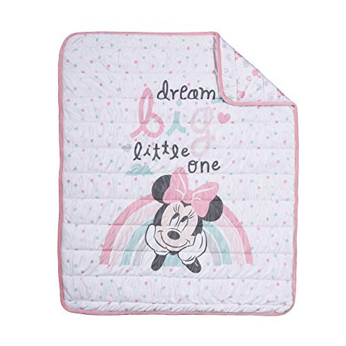 Disney Minnie Mouse Reversible Quilted Blanket for Baby, Infant, Newborn, Soft and Warm Toddler Throw for Crib, Nursery, Playroom, Going Dotty Collection