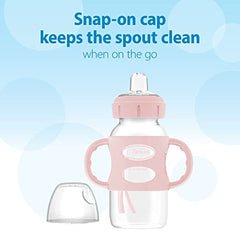 Dr. Brown’s Milestones Wide-Neck Transitional Sippy Bottle with Silicone Handles, 9oz 6m+ Light Pink and Ecru 2-Pack