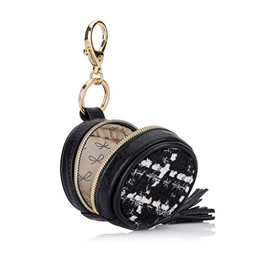 Itzy Ritzy Pacifier Case with Clip, ‘The Kelly’ Charm Pod Includes Clasp to Easily Attach to a Diaper Bag or Purse, Measures 2.5” in Diameter and Holds 2 Pacifiers, Black & White Tweed